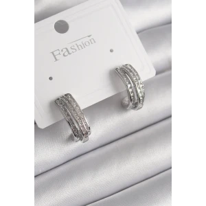 Pirinç Gümüş Renk Zirkon Taşlı Yarım Halka Model Kadın Küpe