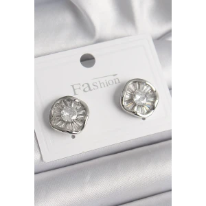 Pirinç Gümüş Renk Zirkon Taşlı Yonca Model Kadın Küpe