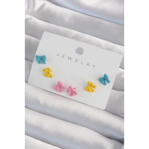 Pirinç Rengarenk Mineli Minimal Fiyonk Küpe Seti - TJ-BKP9319