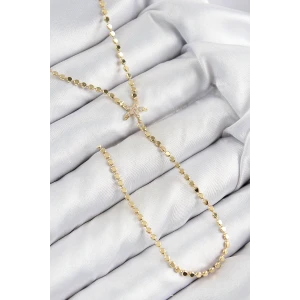 Pirinç Zirkon Taşlı Ezme Zincirli Deniz Yıldızı Model Gold Renk Y Kolye