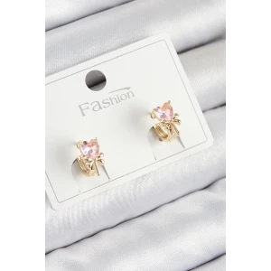 Pirinç Zirkon Taşlı Fiyonklu Kalp Model Gold Renk Çocuk Küpe