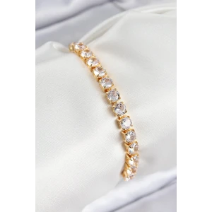 Pirinç Zirkon Taşlı Kare Model Gold Renk Asansörlü Kadın Bileklik - TJ-BB7792