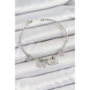 Pirinç Zirkon Taşlı Kelebek Ve Yıldız Model Gümüş Renk Charm Bileklik - TJ-BB7345