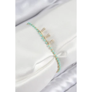 Pirinç Zirkon Taşlı Mavi Boncuklu Model Gold Renk Kadın Bileklik