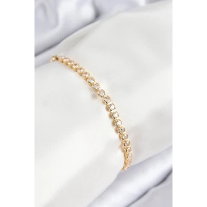 Pirinç Zirkon Taşlı Sıralı Model Gold Renk Asansörlü Kadın Bileklik