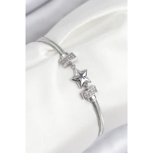 Pirinç Zirkon Taşlı Yonca Model Gümüş Renk Kadın Bileklik