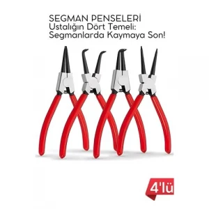 Profesyonel 4lü Segman Pensesi Seti | 18 cm | İç Dış Eğri Düz Uçlu Yaylı Pense Takımı