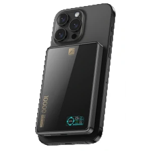 PW598 10.000 mAh Dijital Göstergeli 20W Type-C ve 15W Kablosuz Şarj PD Hızlı Şarj Magsafe Powerbank - Siyah