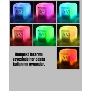 Renk Değiştiren LED Alarmlı Dijital Küp Masa Saati