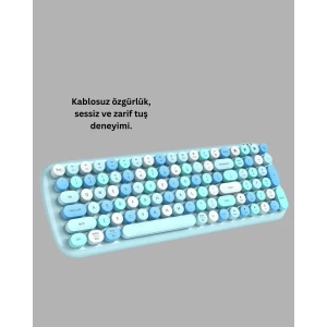 Retro Daktilo Stilli Kablosuz Klavye Mouse Seti – Sessiz ve Şık