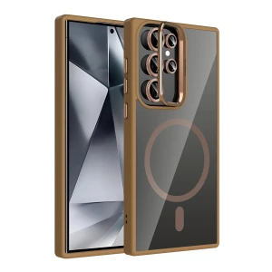 Samsung Galaxy S23 Ultra Remim Lensli Magsafe Standlı Kapak - Kahverengi