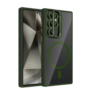 Samsung Galaxy S23 Ultra Remim Lensli Magsafe Standlı Kapak - Koyu Yeşil