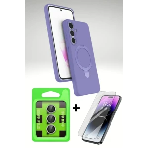 Samsung Galaxy S24 FE Standlı MagSafe 3’lü Koruma Seti | Regal Kapak + Cam Ekran + Metal Kamera Lens