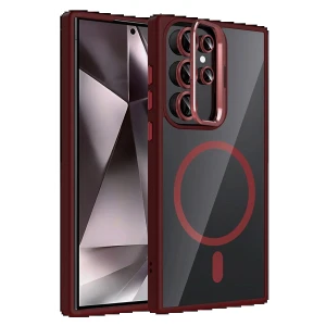 Samsung Galaxy S24 Ultra Remim Lensli Magsafe Standlı Kapak - Bordo