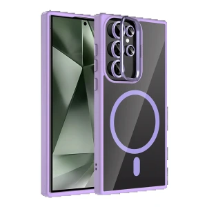 Samsung Galaxy S24 Ultra Remim Lensli Magsafe Standlı Kapak - Lila