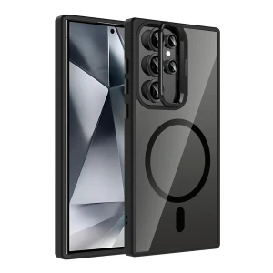 Samsung Galaxy S24 Ultra Remim Lensli Magsafe Standlı Kapak - Siyah