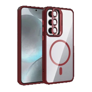 Samsung Galaxy S25 Remim Lensli Magsafe Standlı Kapak - Bordo