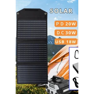 SH-03 30W Hızlı Şarj Taşınabilir Güneş Enerji Paneli Şarj İstasyonu - Siyah