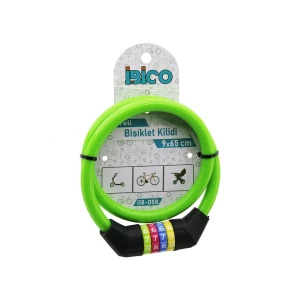 ŞİFRELİ İNCE BİSİKLET KİLİT ÇELİK TEL YEŞİL RENKLİ KILIF 9MMX65CM (4887)