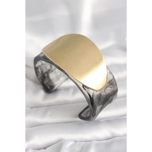 Siyah Mermer Desen Akrilik Plastik Gold Oval Plaka Model Vintage Kadın Bilezik - TJ-BB6683