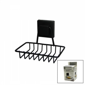 SİYAH - METAL KATI SABUNLUK KARE GÜÇLÜ YAPIŞKANLI 11X12.5X11CM (4887)