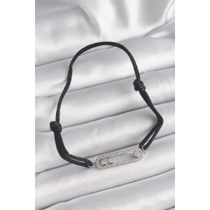 Siyah Renk İpli Asansör Zirkon Taşlı Gümüş Messika Model Kadın Bileklik - TJ-BB6580