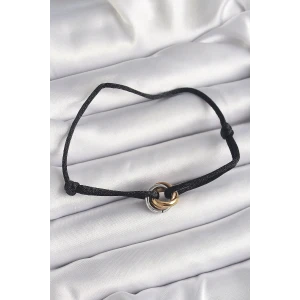 Siyah Renk İpli Asansörlü Mix Renk Çelik Halka Model Kadın Bileklik - TJ-BB6583