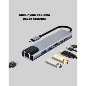 Type-C Çoklu Dönüştürücü – Alüminyum Gövde, Hızlı Veri Aktarımı ve Şarj Desteği