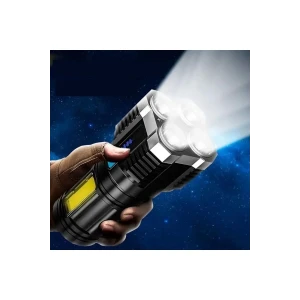 Ultra Parlak El Feneri Usb Şarj 4 Led+yan Cob Led Taktik Günlük Hayat Kamp Avcılık El Feneri