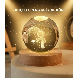 Usb Led 3d Küçük Prens Kristal Küre Ahşap Standlı Gece Lambası