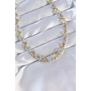 Vip Seri Pirinç Çift Renk Zirkon Taşlı İçi Boş Kalp Tasarımlı Kolye