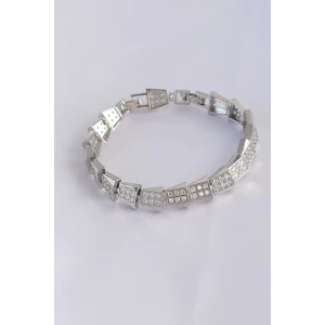 Vip Seri Pirinç Zirkon Taşlı Gümüş Renk Geometrik Bileklik - TJ-BB6059