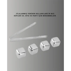 Yeniden Kullanılabilir 304 Çelik Metal Buz Küpleri 4lü Set