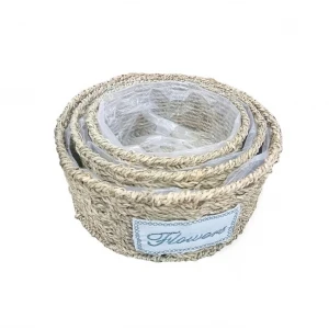 Yuvarlak Doğal Hasır Saksı Seti - 3lü