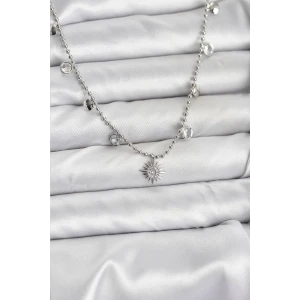 Zirkon Taşlı Kutup Yıldızı Model Pirinç Gümüş Renk Kadın Kolye