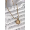 316L Çelik Gold Renk İtalyan Zincir Dorika Yonca Model Nazar Boncuk Detay Kadın Kolye - TJ-BKO9875