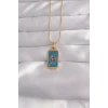 ietaks™ 316L Çelik Gold Renk Mavi Mineli El Figür Tarot Kolye