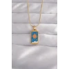 ietaks™ 316L Çelik Gold Renk Mavi Mineli Güneş Model Tarot Kolye