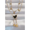 316L Çelik Gold Renk Mineli Çoklu Kalp Kolye - TJ-BKO8967