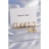 316L Çelik Gold Renk Oval Tasarım Kuş Model Küpe Seti