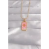 316L Çelik Gold Renk Pembe Mineli Güneş Model Tarot Kolye