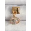 316L Çelik Gold Renk Sallantı Renkli Zirkon Taşlı Göz Model Nomination Charm - TJ-BC1343