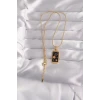 316L Çelik Gold Renk Siyah Mineli Yıldız Figür Tarot Kolye - TJ-BKO9028