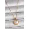 316L Çelik Gold Renk Zincir 3D İnci Kalp Model Kadın Kolye - TJ-BKO9713