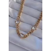 316L Çelik Gold Renk Zirkon Taşlı Kalp Model Zincir Kolye - TJ-BKO8949