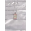ietaks™ 316L Çelik Gümüş Renk Pembe Mineli Ay Figür Tarot Kolye