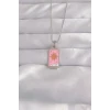 ietaks™ 316L Çelik Gümüş Renk Pembe Mineli Güneş Model Tarot Kolye