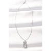 316L Çelik Silver Renk Zirkon Taşlı Kalpli Fiyonk Kolye - TJ-BKO8519