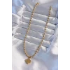 ietaks™ 316L Çelik Top Zincirli Gold Renk İşlemeli Yonca Model Kolye