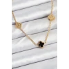 316L Çelik Zincir Gold Renk Siyah ve Zirkon Taşlı Baby Boy Yonca Kadın Kolye - TJ-BKO10592